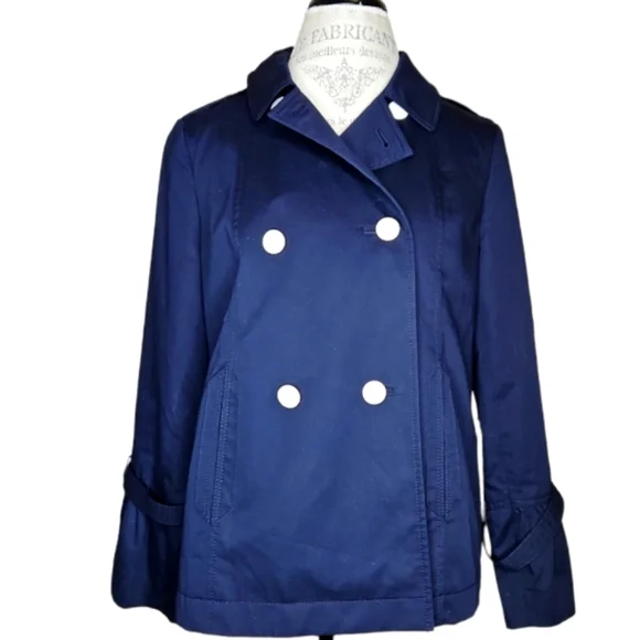 Talbots Navy Short Trench Coat Size M - Picture 1 of 10
